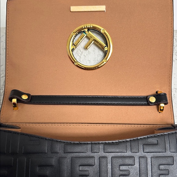 Fendi Inspired Black Shoulder Bag with Gold Accents - Picture 8 of 12